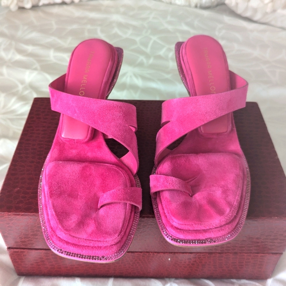 Tamara Mellon hot pink suede sandals